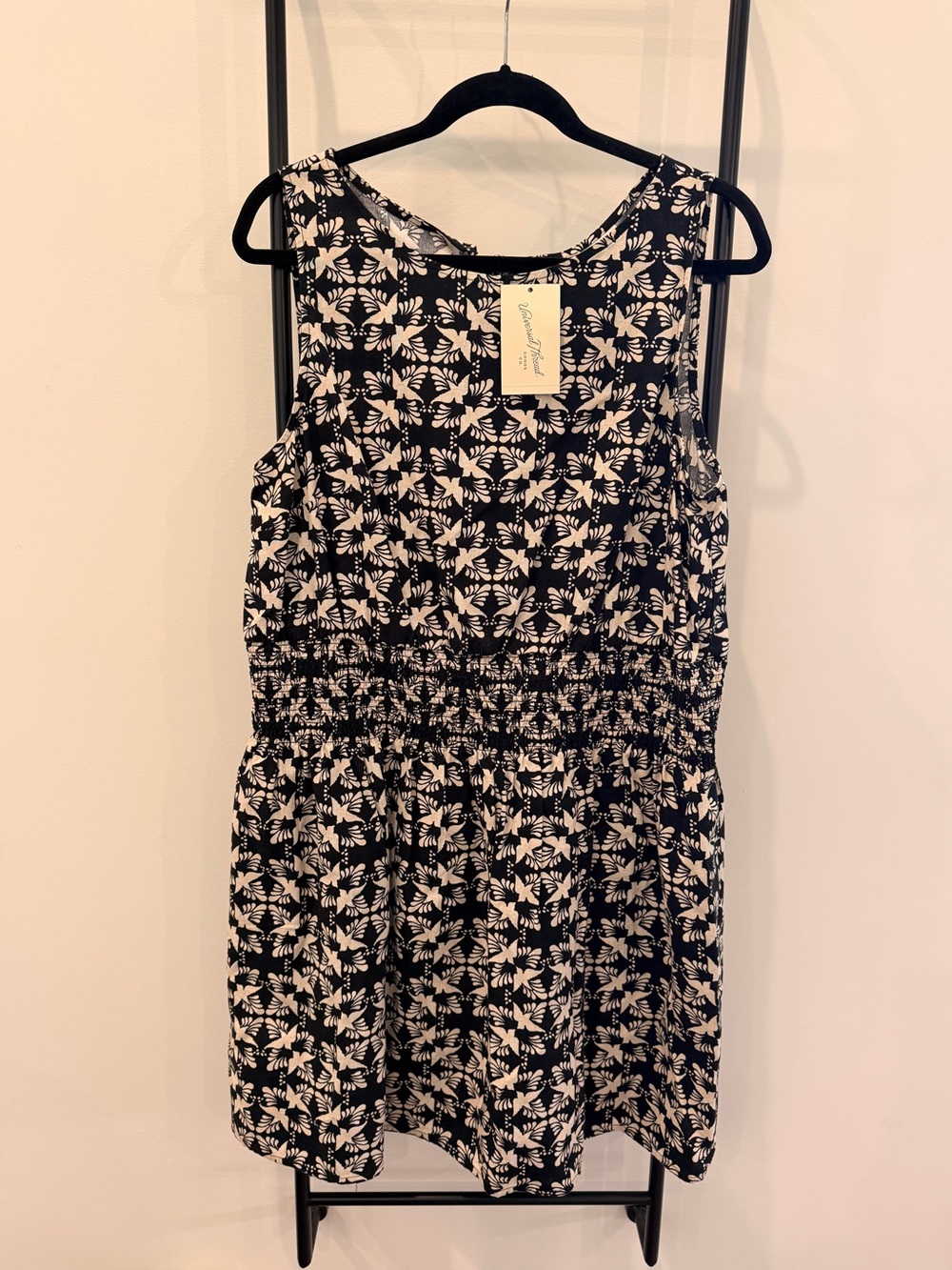 Sleeveless Black & linen Floral Print Dress NWT